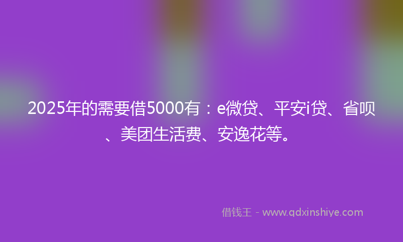 2025年的需要借5000有：e微贷、平安i贷、省呗、美团生活费、安逸花等。