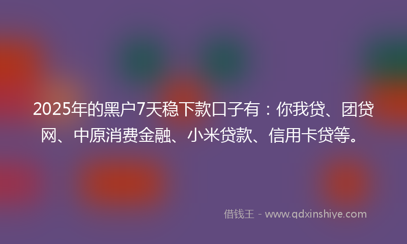2025年的黑户7天稳下款口子有：你我贷、团贷网、中原消费金融、小米贷款、信用卡贷等。