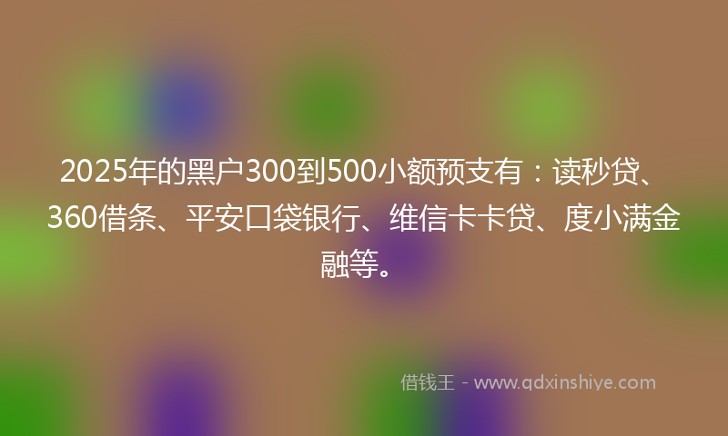 2025年的黑户300到500小额预支有：读秒贷、360借条、平安口袋银行、维信卡卡贷、度小满金融等。
