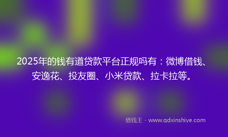 2025年的钱有道贷款平台正规吗有：微博借钱、安逸花、投友圈、小米贷款、拉卡拉等。