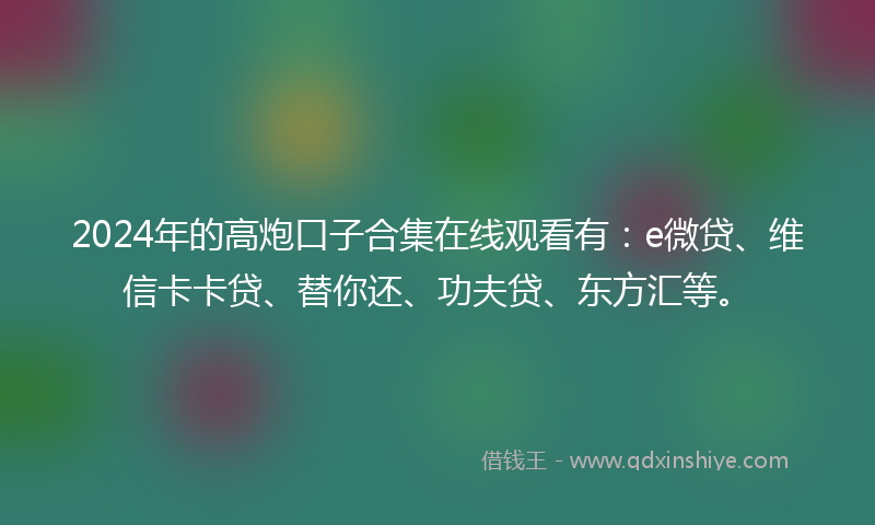 2024年的高炮口子合集在线观看有：e微贷、维信卡卡贷、替你还、功夫贷、东方汇等。