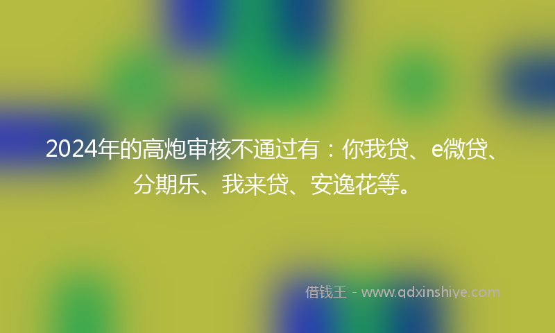 2024年的高炮审核不通过有：你我贷、e微贷、分期乐、我来贷、安逸花等。