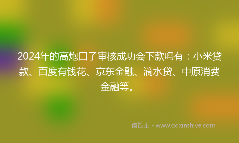2024年的高炮口子审核成功会下款吗有：小米贷款、百度有钱花、京东金融、滴水贷、中原消费金融等。