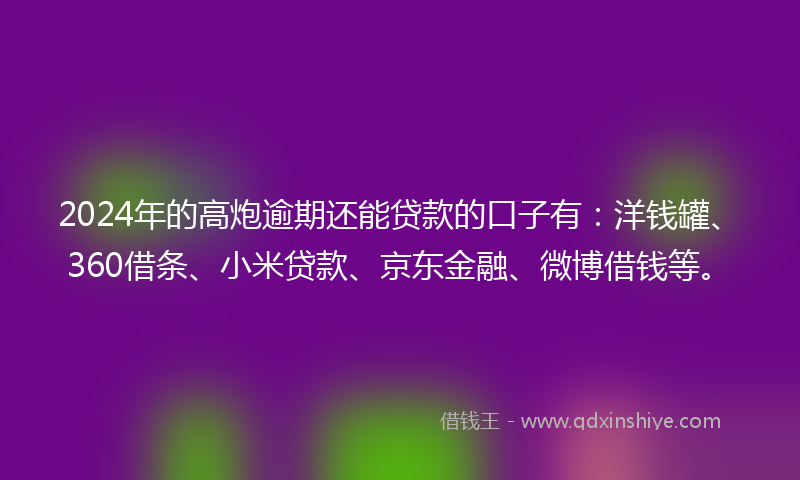 2024年的高炮逾期还能贷款的口子有：洋钱罐、360借条、小米贷款、京东金融、微博借钱等。