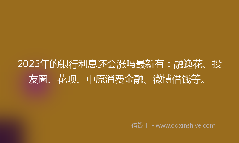 2025年的银行利息还会涨吗最新有：融逸花、投友圈、花呗、中原消费金融、微博借钱等。