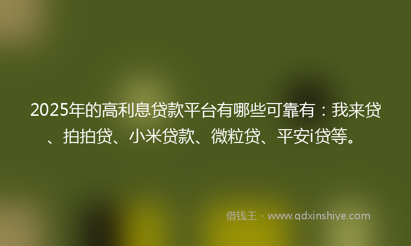 2025年的高利息贷款平台有哪些可靠有：我来贷、拍拍贷、小米贷款、微粒贷、平安i贷等。