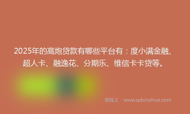 2025年的高炮贷款有哪些平台有：度小满金融、超人卡、融逸花、分期乐、维信卡卡贷等。