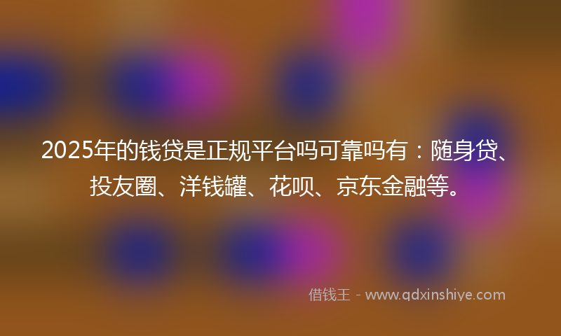 2025年的钱贷是正规平台吗可靠吗有：随身贷、投友圈、洋钱罐、花呗、京东金融等。