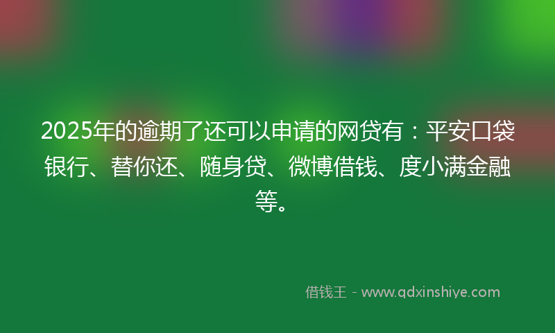 2025年的逾期了还可以申请的网贷有：平安口袋银行、替你还、随身贷、微博借钱、度小满金融等。