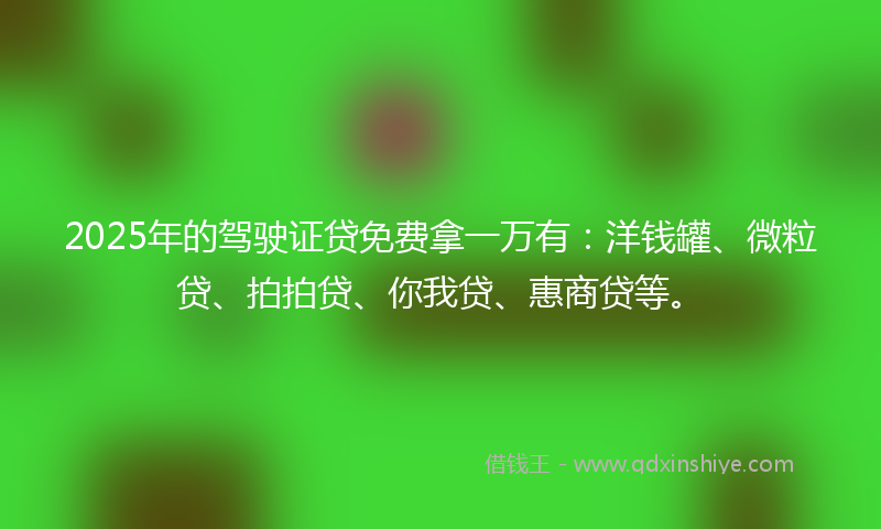 2025年的驾驶证贷免费拿一万有：洋钱罐、微粒贷、拍拍贷、你我贷、惠商贷等。