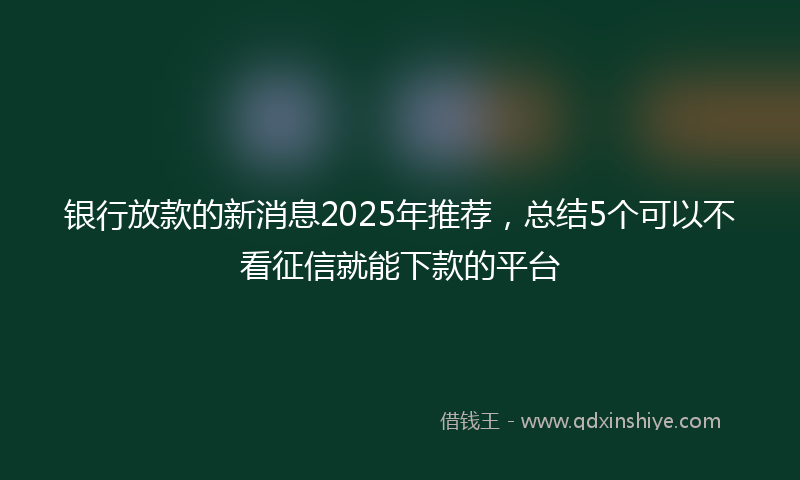 银行放款的新消息2025年推荐，总结5个可以不看征信就能下款的平台