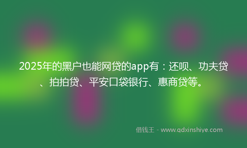 2025年的黑户也能网贷的app有：还呗、功夫贷、拍拍贷、平安口袋银行、惠商贷等。