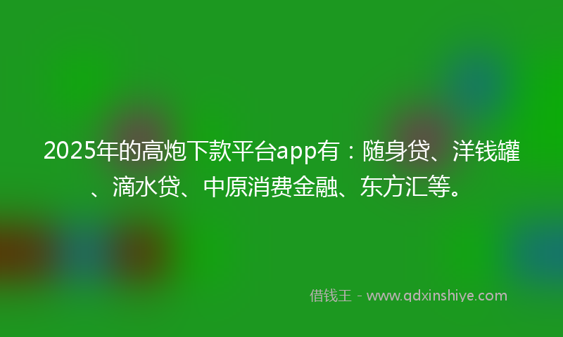 2025年的高炮下款平台app有：随身贷、洋钱罐、滴水贷、中原消费金融、东方汇等。