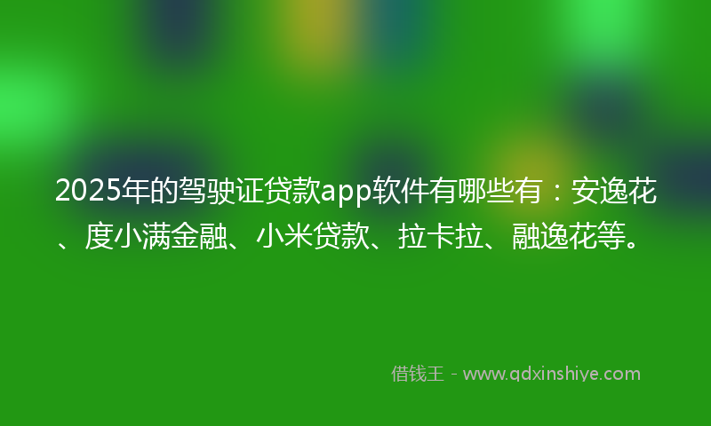 2025年的驾驶证贷款app软件有哪些有：安逸花、度小满金融、小米贷款、拉卡拉、融逸花等。