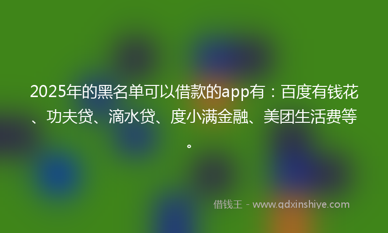 2025年的黑名单可以借款的app有：百度有钱花、功夫贷、滴水贷、度小满金融、美团生活费等。