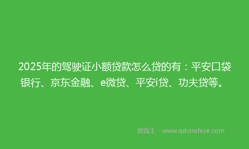 2025年的驾驶证小额贷款怎么贷的有：平安口袋银行、京东金融、e微贷、平安i贷、功夫贷等。