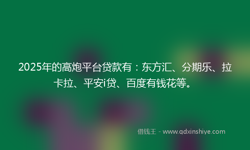 2025年的高炮平台贷款有：东方汇、分期乐、拉卡拉、平安i贷、百度有钱花等。