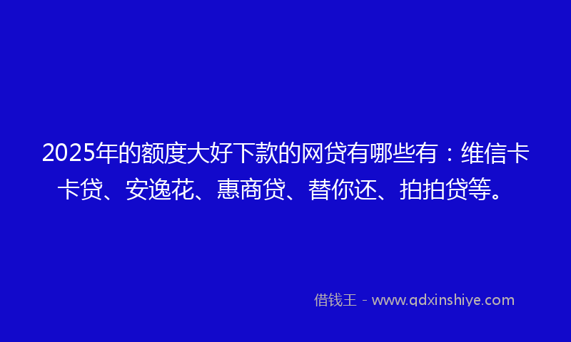 2025年的额度大好下款的网贷有哪些有：维信卡卡贷、安逸花、惠商贷、替你还、拍拍贷等。