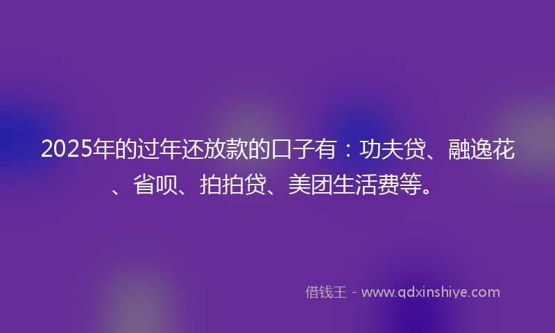 2025年的过年还放款的口子有：功夫贷、融逸花、省呗、拍拍贷、美团生活费等。