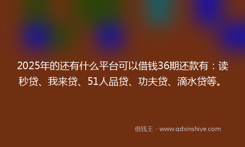 2025年的还有什么平台可以借钱36期还款有：读秒贷、我来贷、51人品贷、功夫贷、滴水贷等。