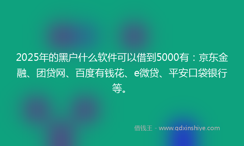 2025年的黑户什么软件可以借到5000有：京东金融、团贷网、百度有钱花、e微贷、平安口袋银行等。