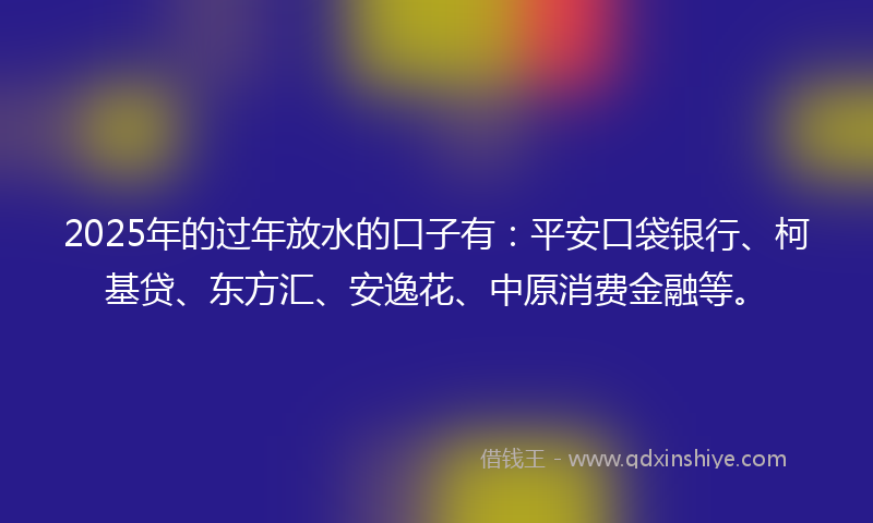2025年的过年放水的口子有：平安口袋银行、柯基贷、东方汇、安逸花、中原消费金融等。