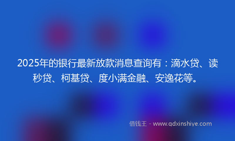 2025年的银行最新放款消息查询有：滴水贷、读秒贷、柯基贷、度小满金融、安逸花等。