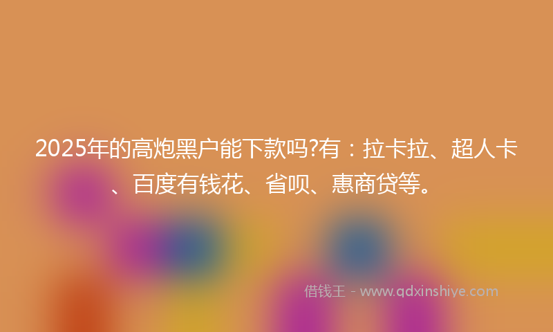 2025年的高炮黑户能下款吗?有：拉卡拉、超人卡、百度有钱花、省呗、惠商贷等。