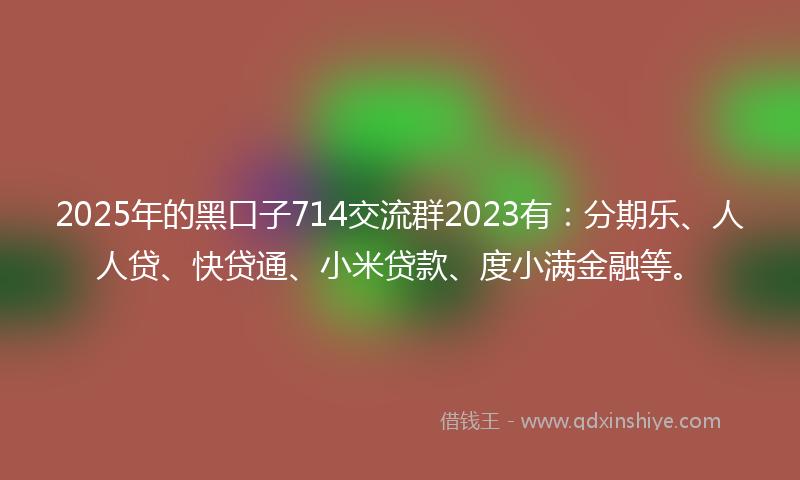 2025年的黑口子714交流群2023有：分期乐、人人贷、快贷通、小米贷款、度小满金融等。