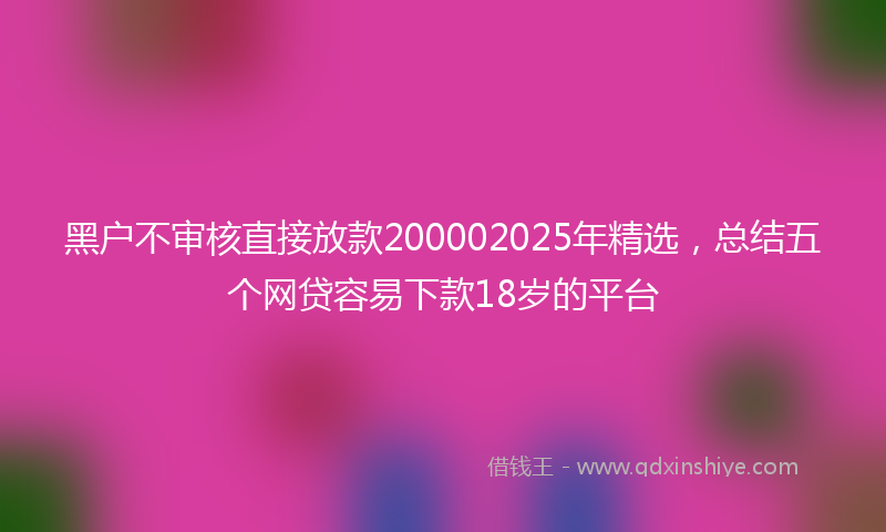黑户不审核直接放款200002025年精选，总结五个网贷容易下款18岁的平台