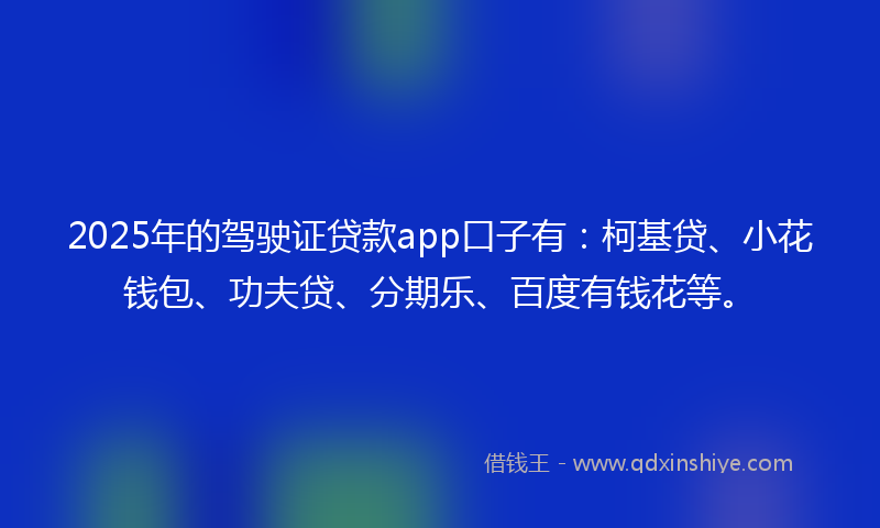 2025年的驾驶证贷款app口子有：柯基贷、小花钱包、功夫贷、分期乐、百度有钱花等。