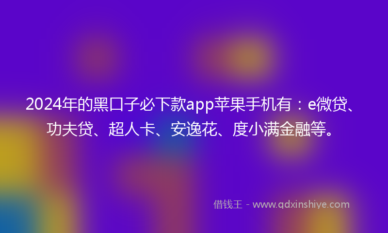 2024年的黑口子必下款app苹果手机有：e微贷、功夫贷、超人卡、安逸花、度小满金融等。