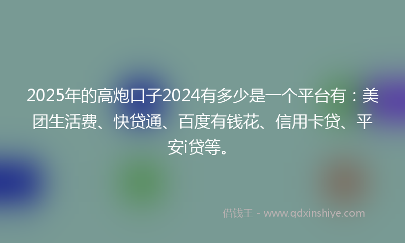 2025年的高炮口子2024有多少是一个平台有：美团生活费、快贷通、百度有钱花、信用卡贷、平安i贷等。