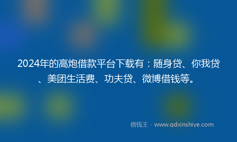 2024年的高炮借款平台下载有：随身贷、你我贷、美团生活费、功夫贷、微博借钱等。
