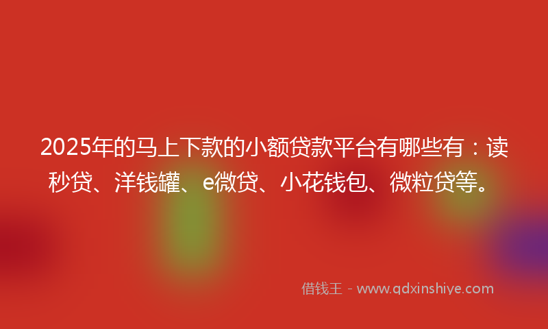 2025年的马上下款的小额贷款平台有哪些有：读秒贷、洋钱罐、e微贷、小花钱包、微粒贷等。