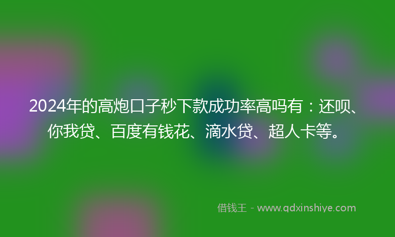 2024年的高炮口子秒下款成功率高吗有：还呗、你我贷、百度有钱花、滴水贷、超人卡等。
