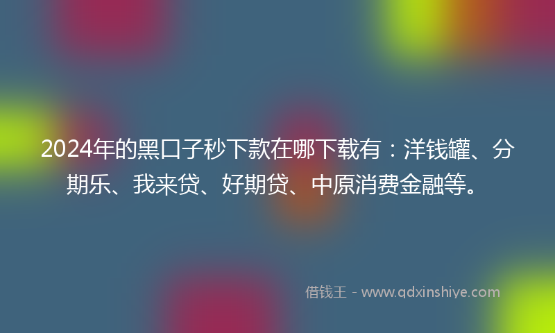 2024年的黑口子秒下款在哪下载有：洋钱罐、分期乐、我来贷、好期贷、中原消费金融等。