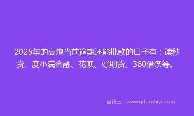 2025年的高炮当前逾期还能批款的口子有：读秒贷、度小满金融、花呗、好期贷、360借条等。