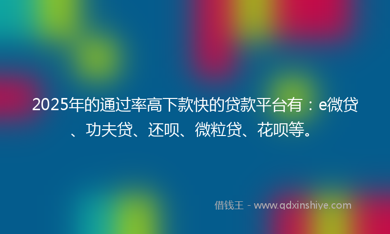 2025年的通过率高下款快的贷款平台有：e微贷、功夫贷、还呗、微粒贷、花呗等。