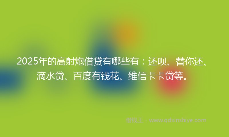 2025年的高射炮借贷有哪些有：还呗、替你还、滴水贷、百度有钱花、维信卡卡贷等。