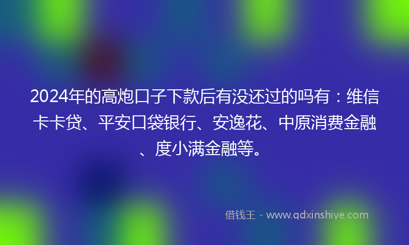 2024年的高炮口子下款后有没还过的吗有：维信卡卡贷、平安口袋银行、安逸花、中原消费金融、度小满金融等。