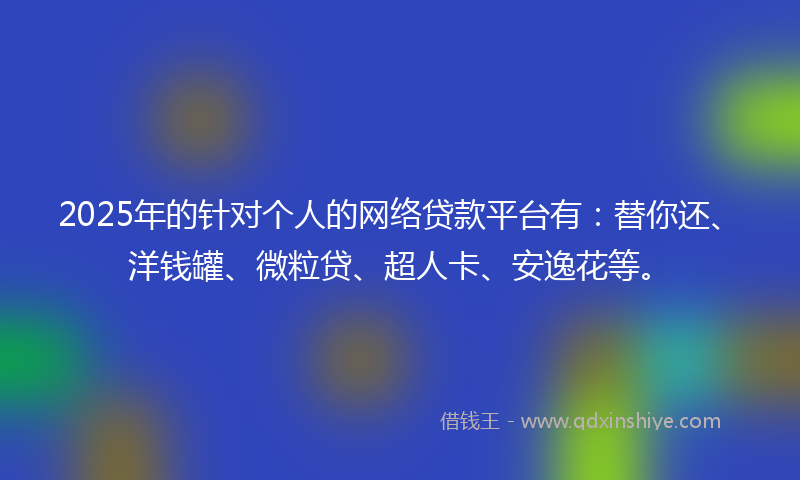 2025年的针对个人的网络贷款平台有：替你还、洋钱罐、微粒贷、超人卡、安逸花等。