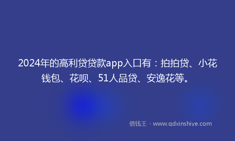 2024年的高利贷贷款app入口有：拍拍贷、小花钱包、花呗、51人品贷、安逸花等。