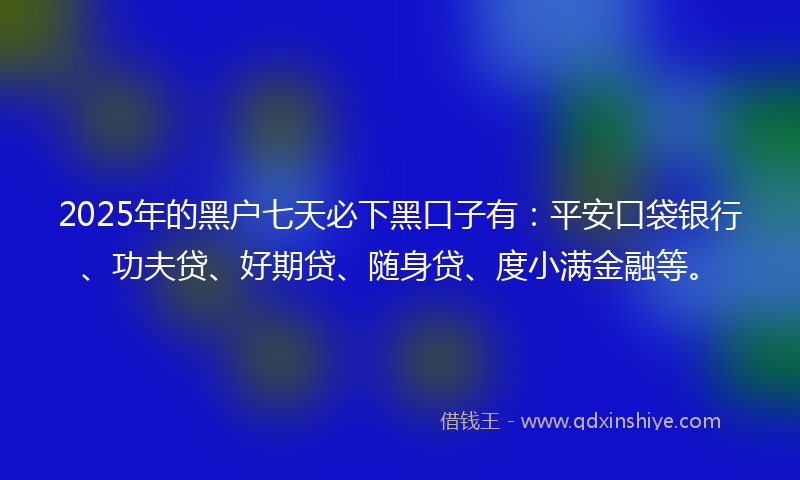 2025年的黑户七天必下黑口子有：平安口袋银行、功夫贷、好期贷、随身贷、度小满金融等。