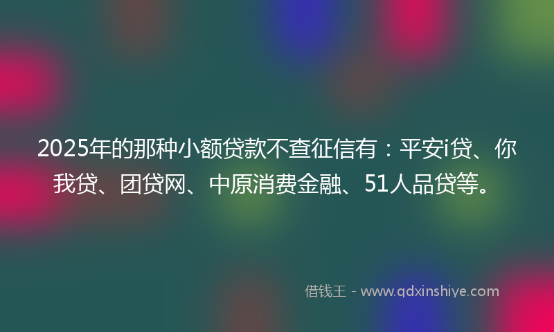 2025年的那种小额贷款不查征信有：平安i贷、你我贷、团贷网、中原消费金融、51人品贷等。