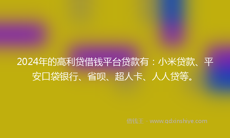 2024年的高利贷借钱平台贷款有：小米贷款、平安口袋银行、省呗、超人卡、人人贷等。