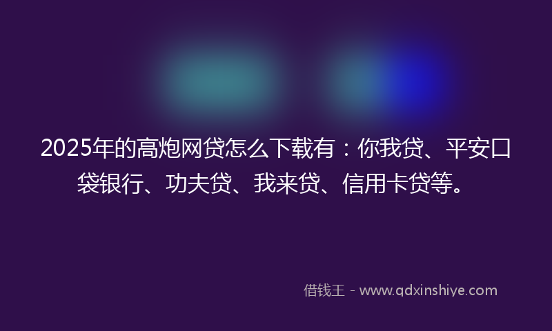 2025年的高炮网贷怎么下载有：你我贷、平安口袋银行、功夫贷、我来贷、信用卡贷等。