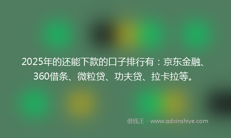 2025年的还能下款的口子排行有：京东金融、360借条、微粒贷、功夫贷、拉卡拉等。