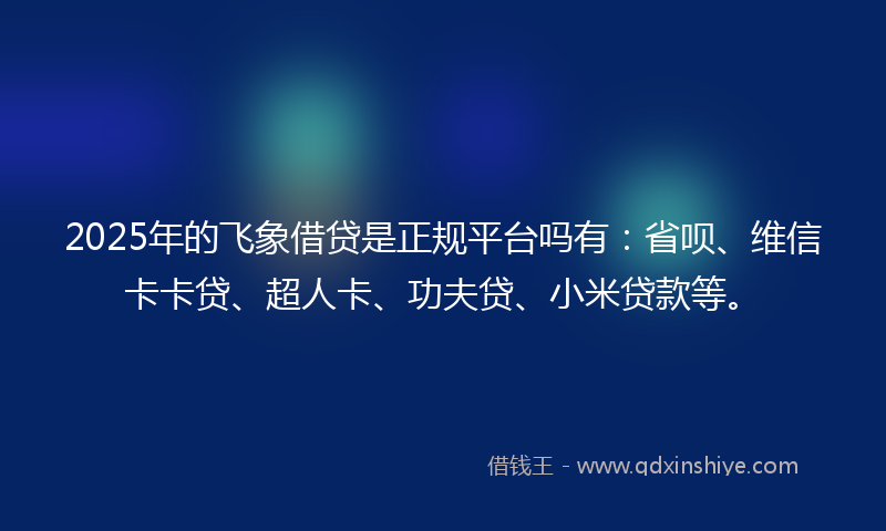 2025年的飞象借贷是正规平台吗有：省呗、维信卡卡贷、超人卡、功夫贷、小米贷款等。