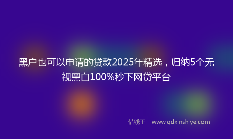 黑户也可以申请的贷款2025年精选，归纳5个无视黑白100%秒下网贷平台